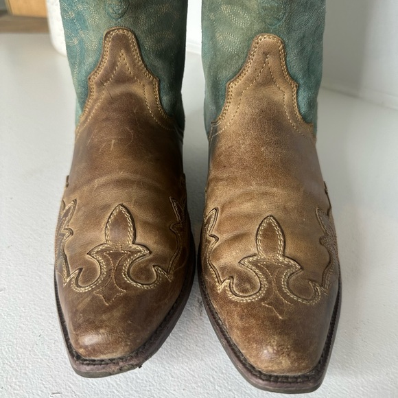 Ariat Brown Teal Inlay with Embroidered Western Cowboy Boots Women's Size 5.5 - Picture 3 of 10